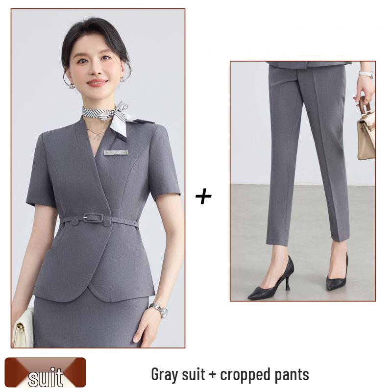 Women's Summer Short-Sleeved Professional Suit - Elegant Workwear for Hotel, Jewelry Store, and Salon Reception