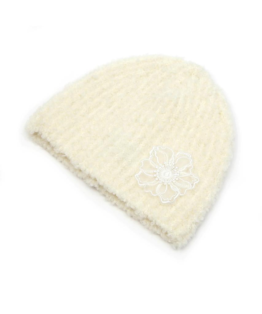 Eondeokeonteulolseutyudio Winter Boucle Beanie Flower Single Beanie / Mohair Boucle / Cream