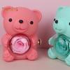 Preserved Rose Hug Bear Gift Box with Handbag Eternal Flower Rotating Bear Jewelry Holder for Women Valentine's Day Anniversary