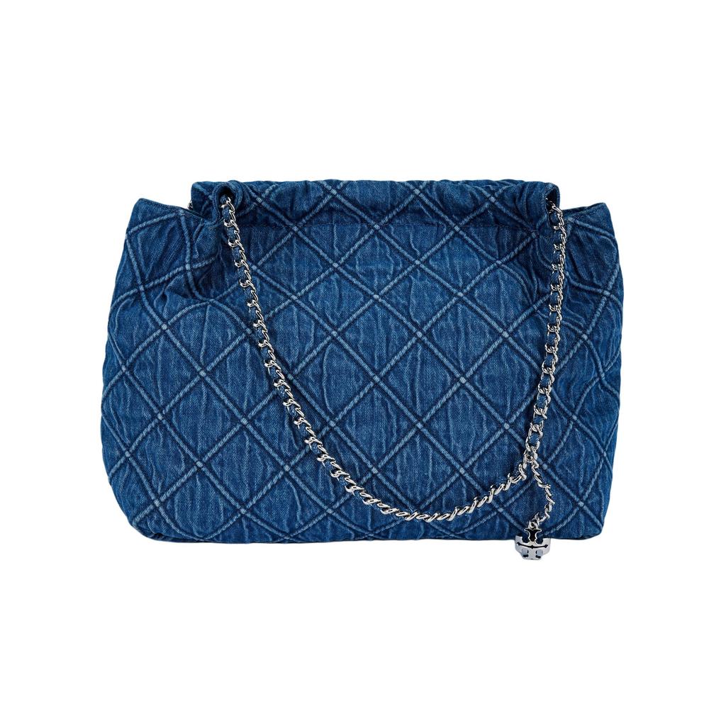 Tory Burch Fleming gesteppte Stoff-Umhängetasche Damen Taschen Denim-Blau 167752-426