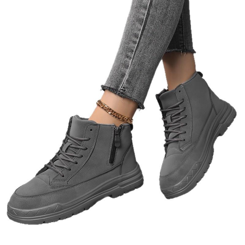 New summer couple high-top platform casual shoes season men's outdoor zipper short boots one-pedal lazy shoes