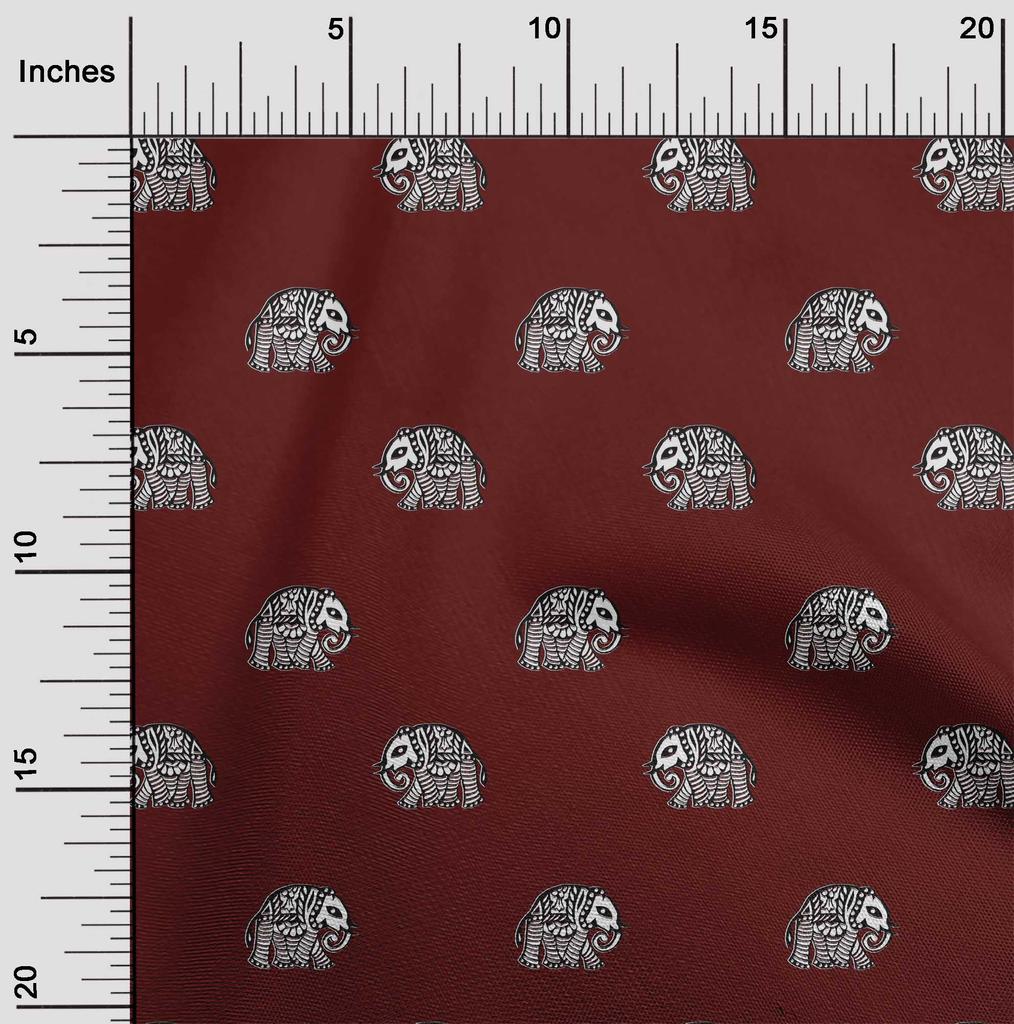 oneOone Cotton Flex Fabric Elephant Block Printed Craft Fabric BTY 40 Inch