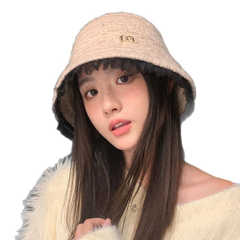 Folded Lace Thickened Fisherman Hat Autumn and Winter Casual Big Head Surround Windproof Hat Korean Versatile Warm Hat New