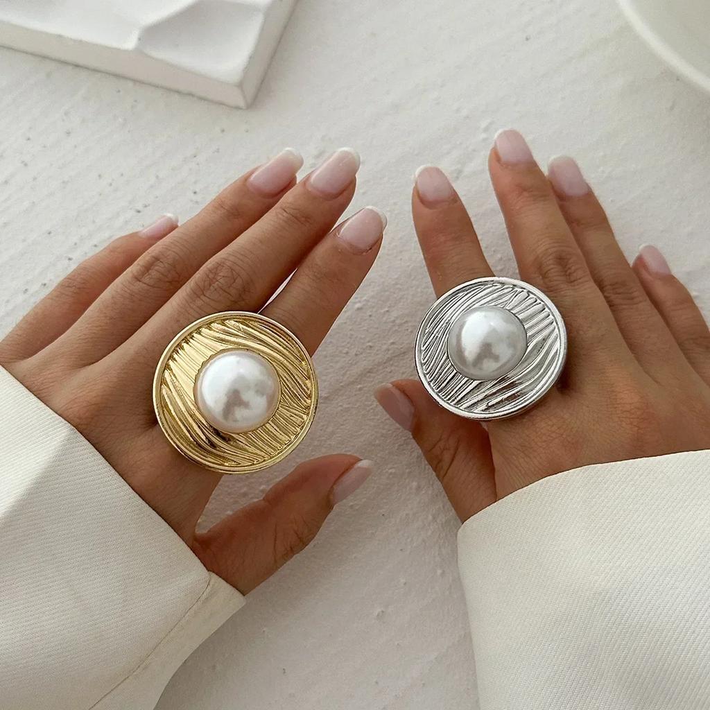 Silberfarbe Kreatives Design Perlblatt Ring für Damen Trend Unregelmäßig Metall Kleine Kugel Offene Fingerringe Paar Punk Schmuck