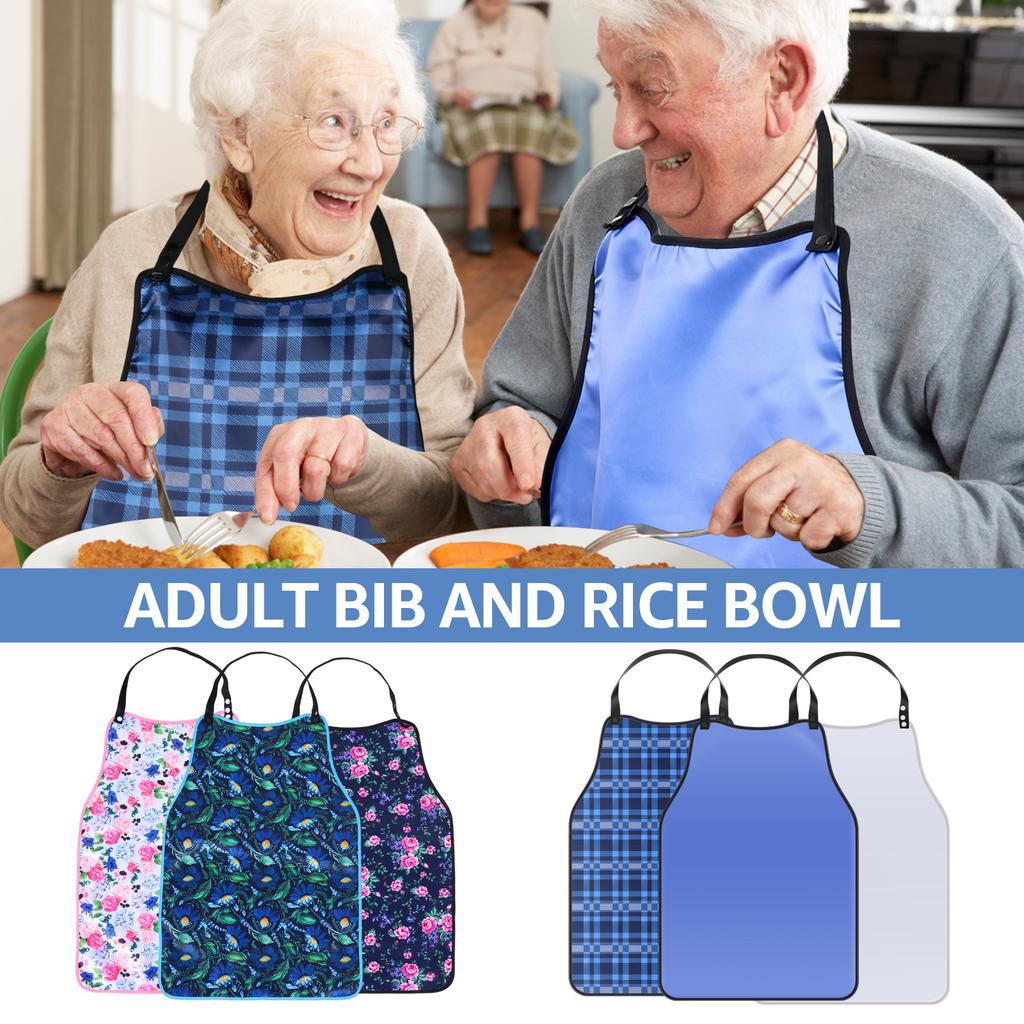 3Pcs Adult Bibs for Elderly Waterproof Dining Clothing Protectors Reusable Apron with Crumb Catcher for Special Needs