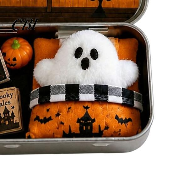 Halloween Cabin Illustration Mini Tin Box Gift, Plush Ghost with Haunted House Spooky Unboxing Experience Scene, Collectible Micro Theater Gift