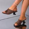 Mid-heel Shoes, New Style Square-toe Slip-on Sandals, Women's Shoes