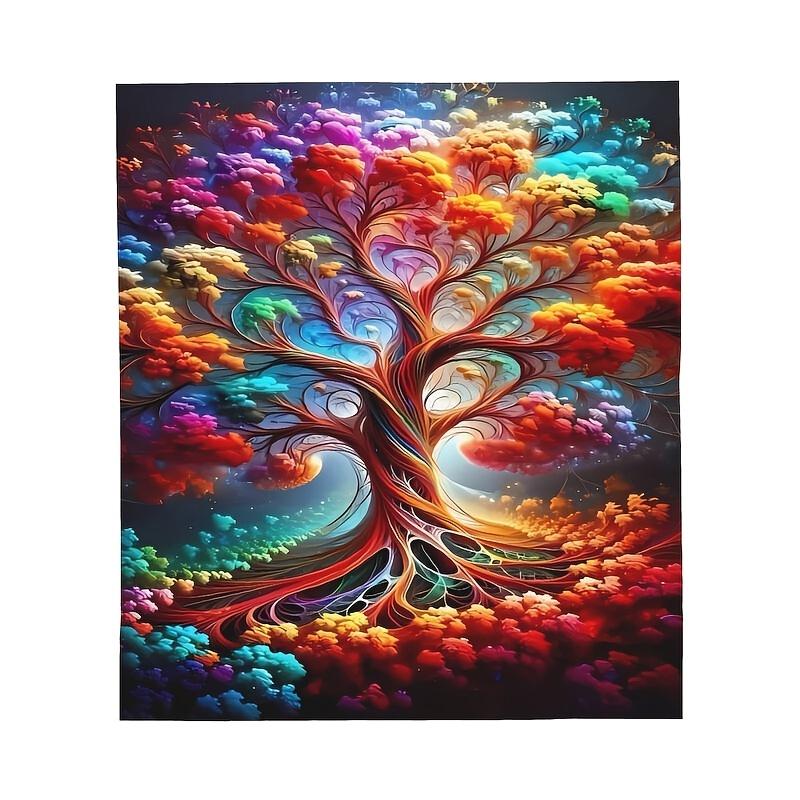 Eine bunte Flanelldecke mit Baummuster, leuchtende Farben, weich, warm, leicht, maschinenwaschbar, gestrickt, für alle Jahreszeiten, mehrfarbig