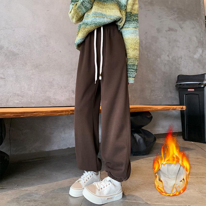 

Thickened Sweatpants Women s Winter New High-waisted Velvet Loose and Thin Casual Lantern Leggings Sweatpants 2XL темно-коричневого