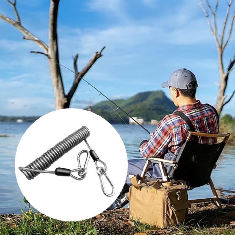Telescopic Secure Gear Tether Elastic Fishing Lanyard with Carabiner Stainless Steel Safety Rope for Outdoor Activity