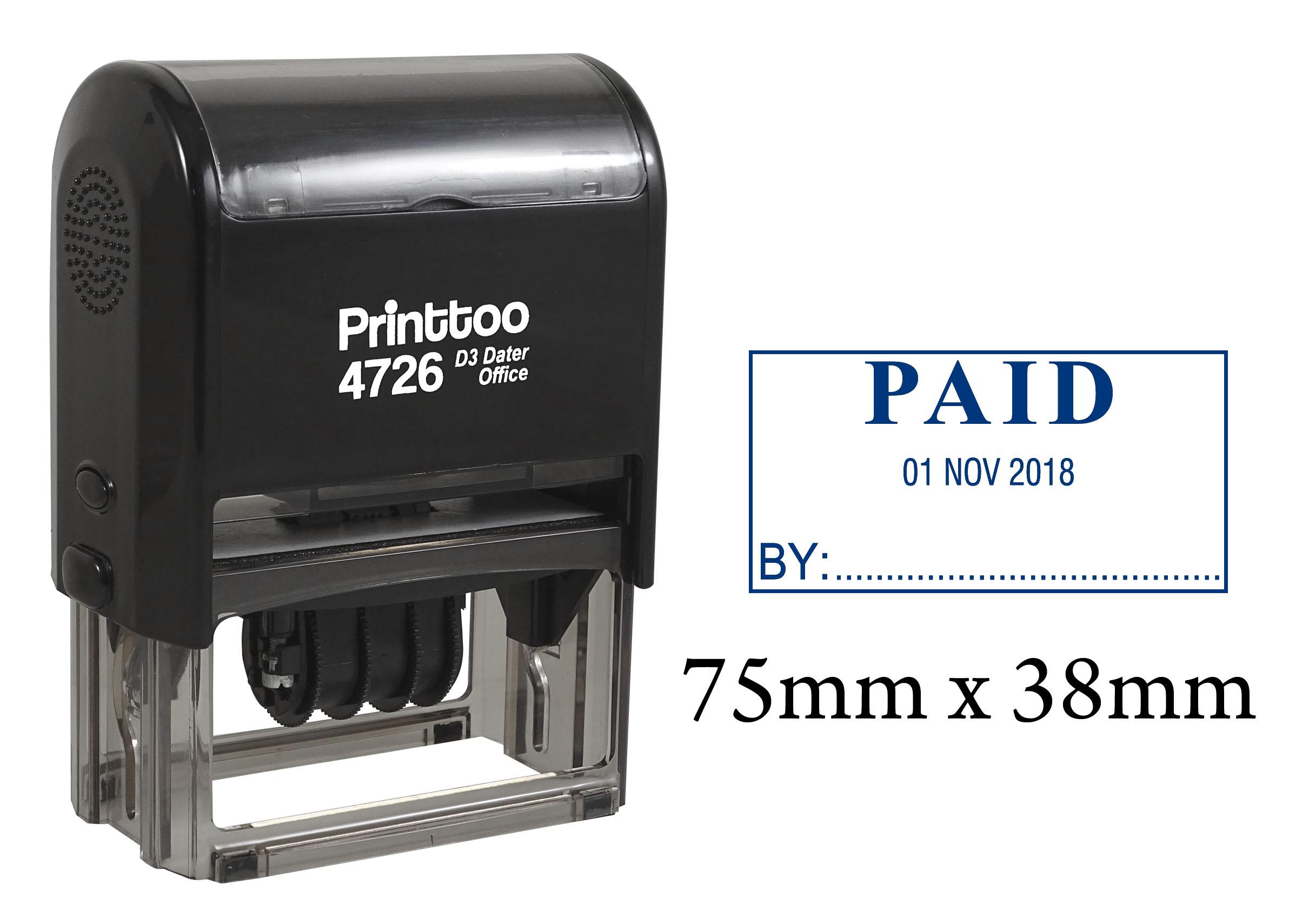 

Printtoo Office Stationery Dater Stamp With Paid By Text & Signature Space Self Inking Rubber 75 mm x 38 mm.(Approx) синій