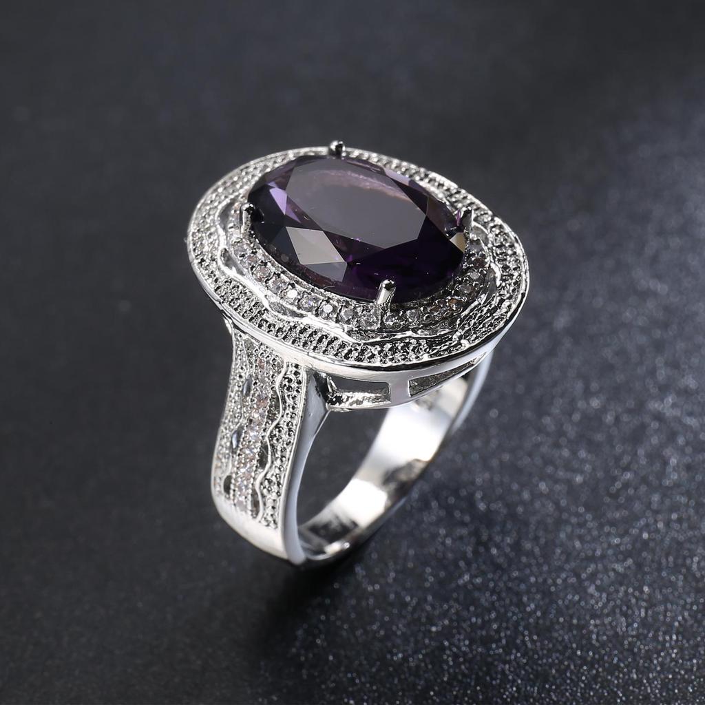 Women's Zircon Ring with Purplish-Red Gemstone: European & American Fashion Jewelry