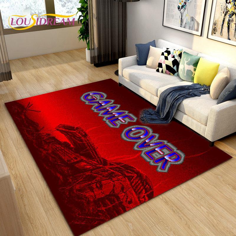 3D-Cartoon-Gamer-Game-Over-Bereichsteppich, groß, Teppich für Wohnzimmer, Schlafzimmer, Sofa, Fußmatte, Dekoration, Kinder spielen, rutschfeste Bodenmatte