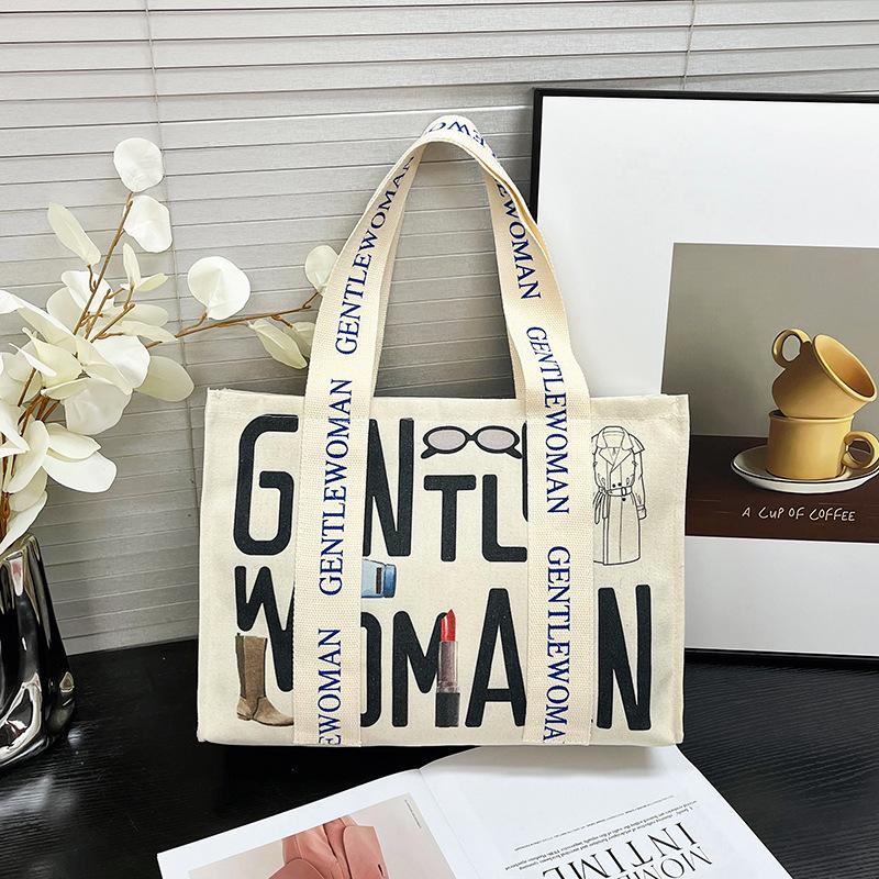 Large capacity canvas bag women's print going out short trip bag leisure work commuter tote bag portable shopping bag