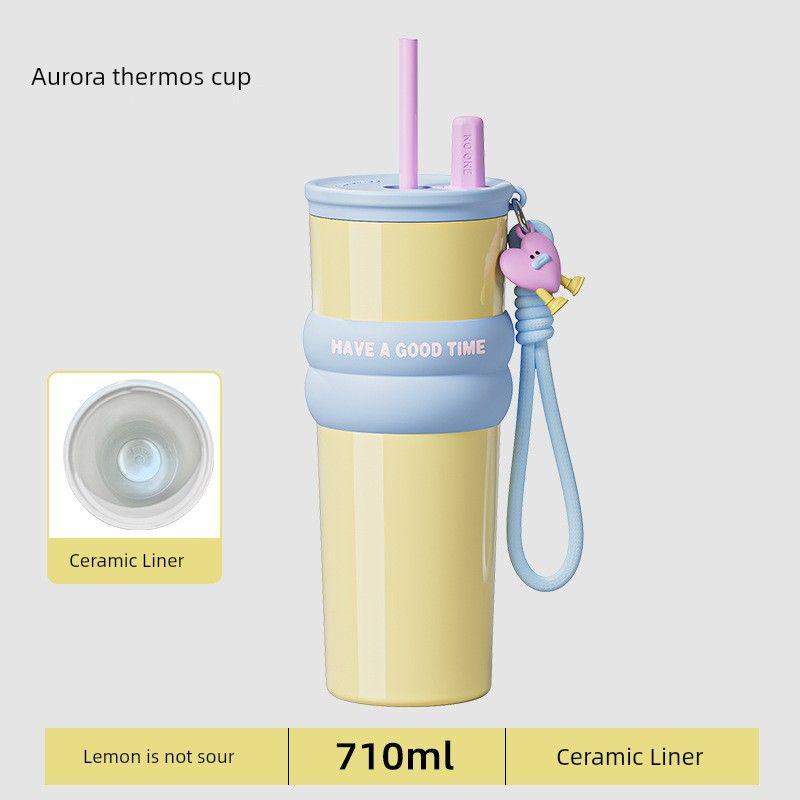 New 316 Stainless Steel Thermos Cup, Simple and Stylish, Large Capacity Thermos Cup with Ceramic Inner Liner, Portable Car Water Cup