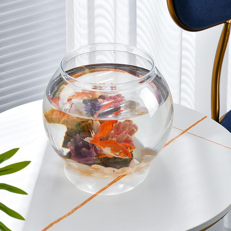 Transparentes rundes Zierfischglas Tragbares Goldfischglas Kleines Fischglas Haustier Kunststoff Leicht Schreibtisch Aquarium Schale Heimdeko