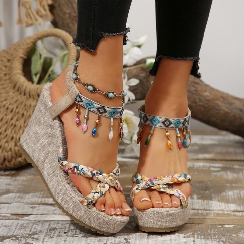 Fashion 2025 NEW Casual Fashionable Wedge Roman Summer Flower Thick Sole Sexy High Heels Women's Walking Open-toe Sandals