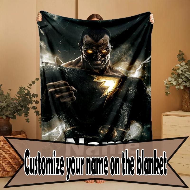Custom Name Personalized Black Adam Print Blanket, Home Decor, Bedroom, Sofa, Camping, Couch, Gifts for Birthday Christmas