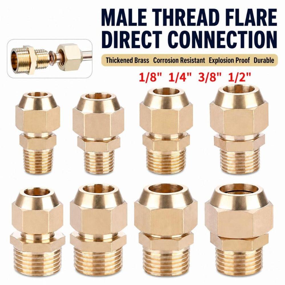 Brass Flare Adapter 1/4" 3/8" 1/2" Male Thread Male Thread Connector  Refrigerant Line Connection