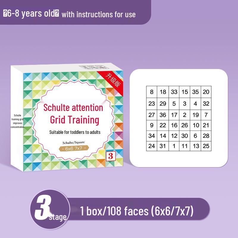 Schulte Grid Student Training Set: Number Tables & Educational Cards for Concentration Development