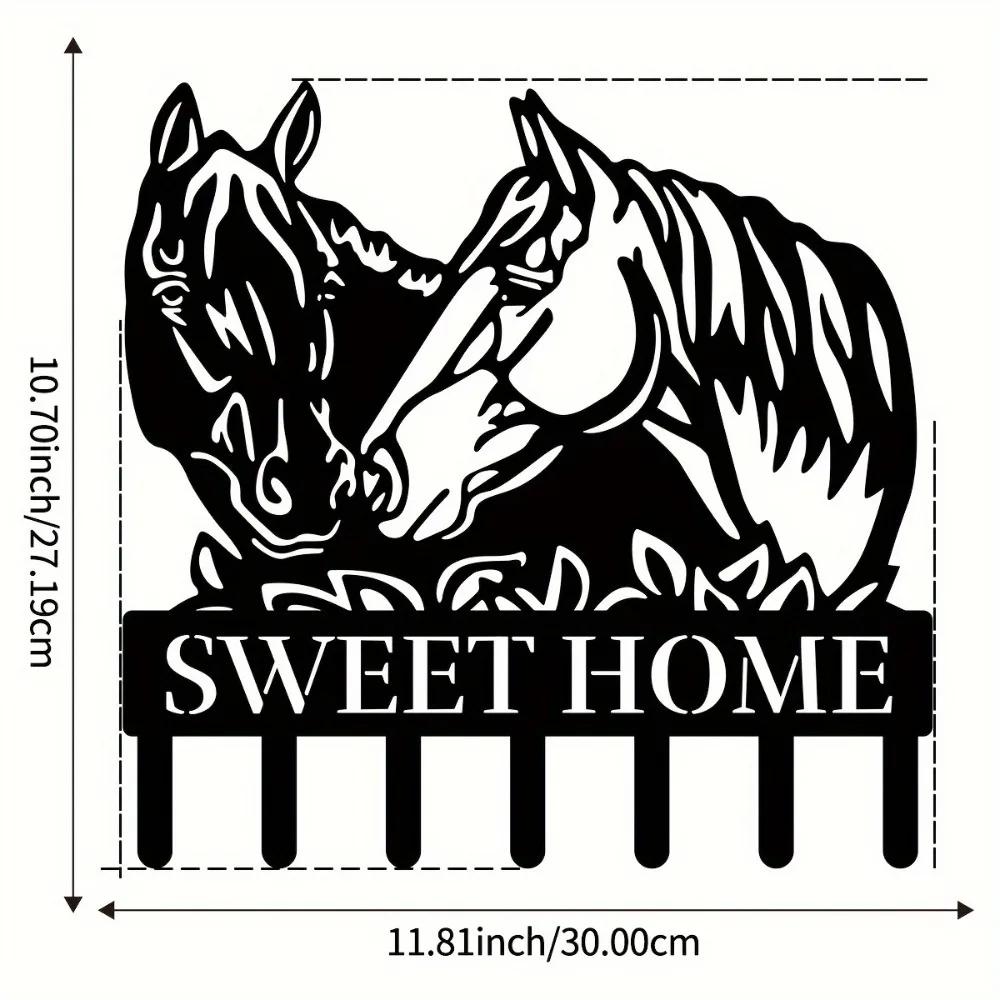 

1 шт., настенная вешалка для ключей из металла с двумя головами лошадей, многоцелевой крючок для ключей на сумку для одежды, декоративный настенный крючок для гостиной, металлическая стена чёрный