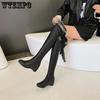 Women's Autumn Winter Plush Inner Mid-heel Snow Boots Soft Sole Non-slip Skiing Boots Plus Size Warm Faux Leather Shoes