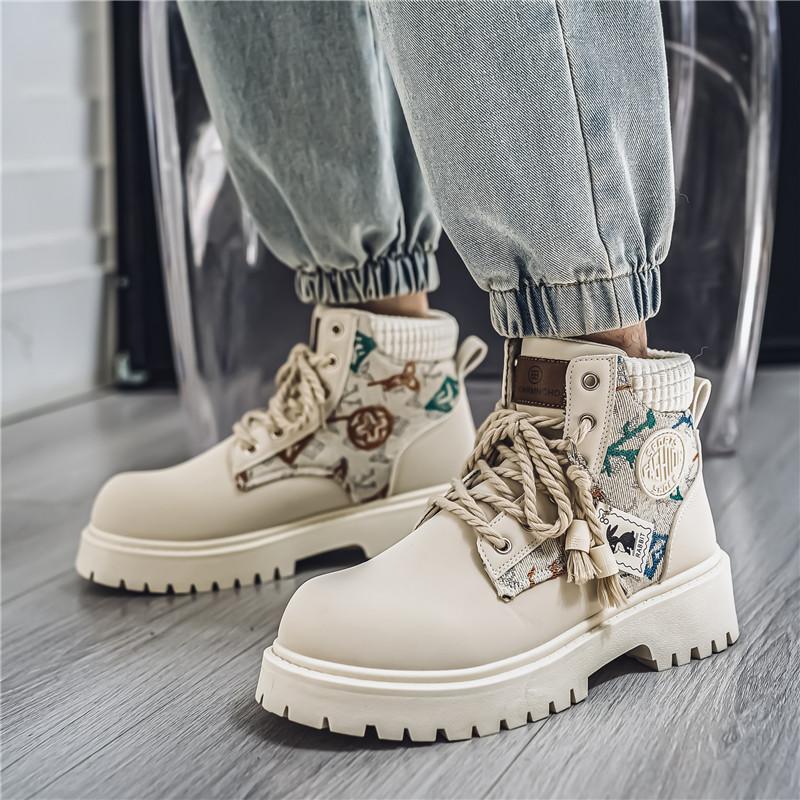 Autumn Black Trend Boots For Man Streetwear Lace-up Platform Boots Man Designer Shoes Comfy Round Toe Leather Men's Ankle Boots