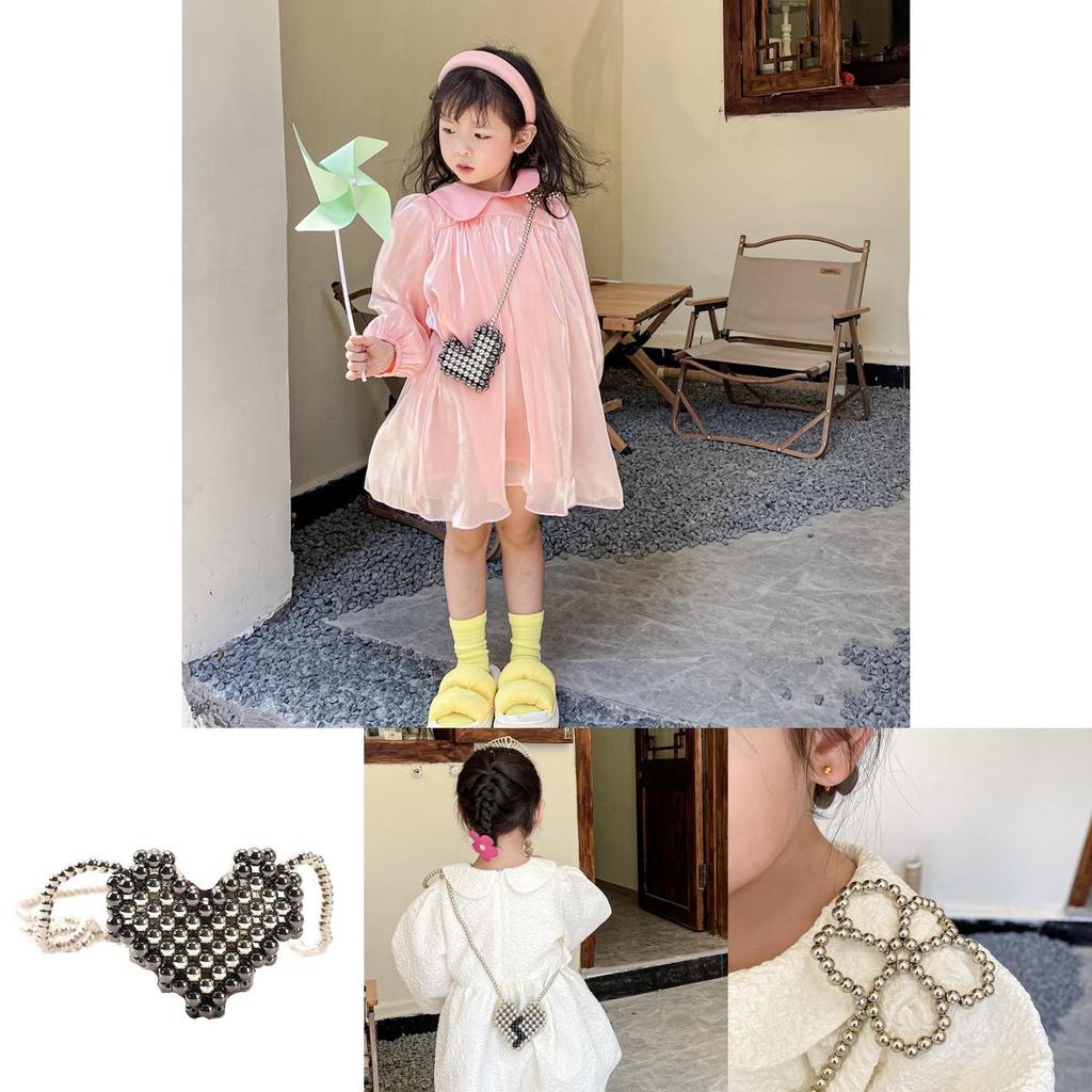 Trendy Mini Children's Crossbody Bag With Adorable Pearl Heart Design For Girls