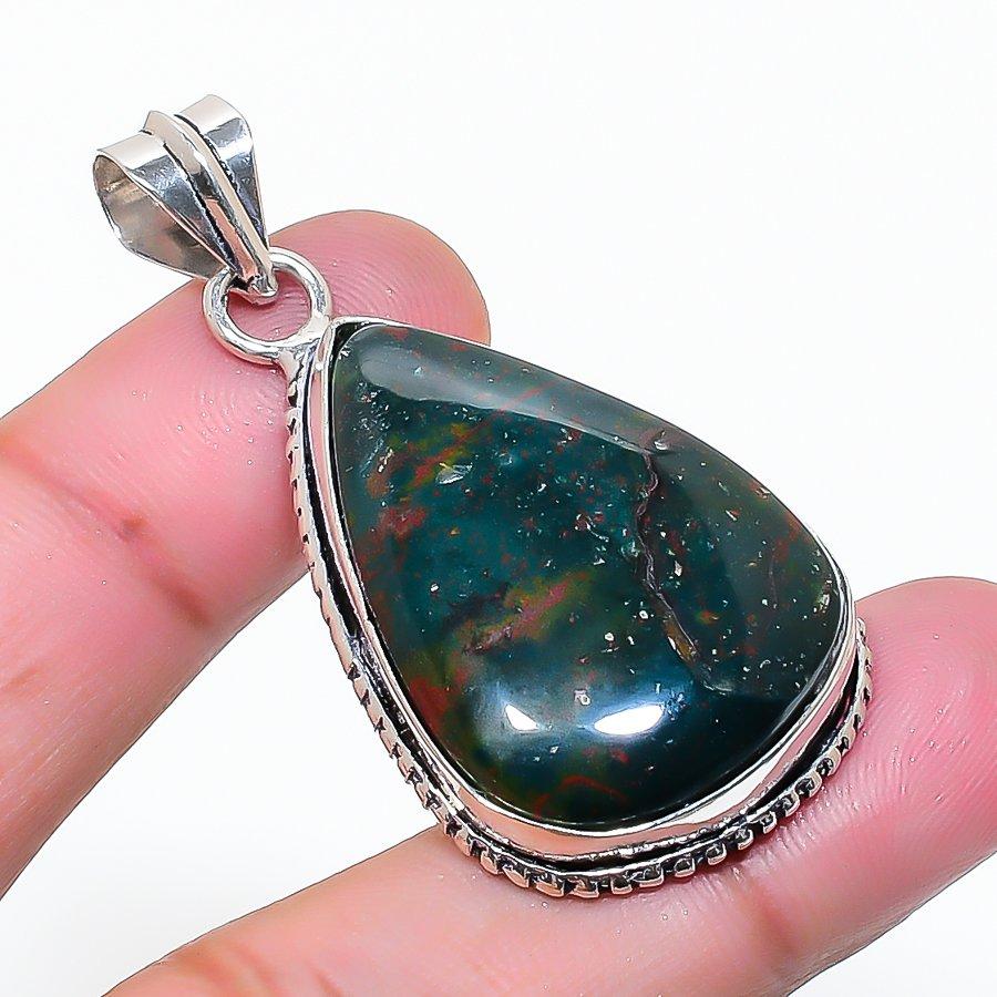Natural Bloodstone Gemstone Handmade 925 Sterling Silver Pendant 1.97  AP-15345