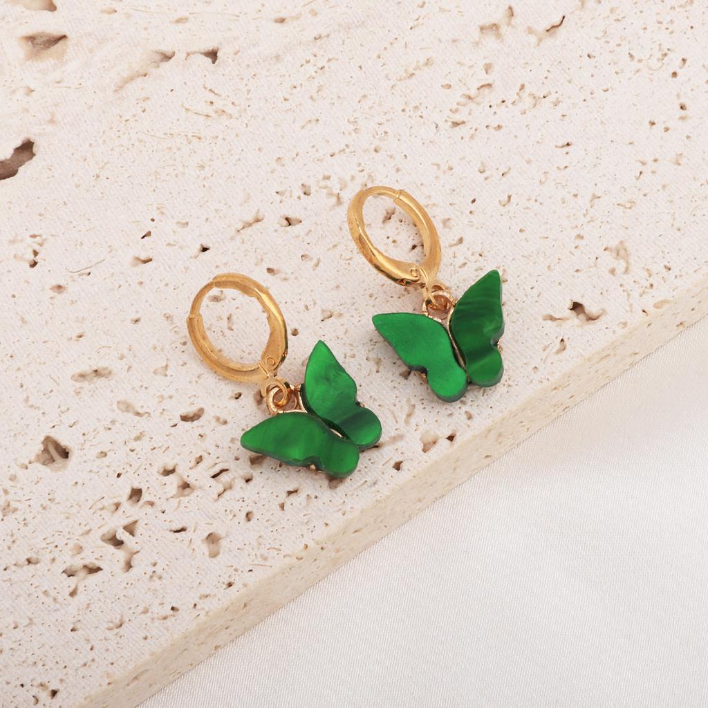 Fashion New Women's Butterfly Earrings Colored Acrylic Butterfly Pendant Gold Ear Buckle Ear Accessory Set