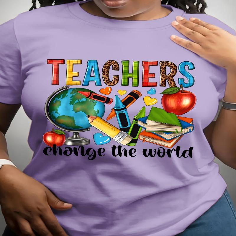 Teacher Pattern Printed Round Neck Short Sleeve T-shirt