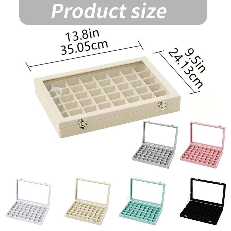 Soft-Lined Jewelry Storage Tray with 48 Sections, Adjustable Dividers, and Clear Cover for Dresser or Drawer Storage