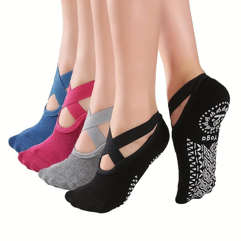 4 Pairs Women's X-Cross Yoga Socks with Non-Slip Grips, Breathable All-Season Workout Socks for Pilates, Barre, Ballet & Fitness - Machine Washable