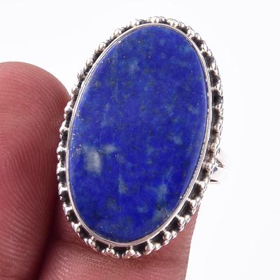 Natürlicher Lapislazuli Edelstein Handgefertigt 925 Massiv Sterling Silber Ring S.8 o0A08