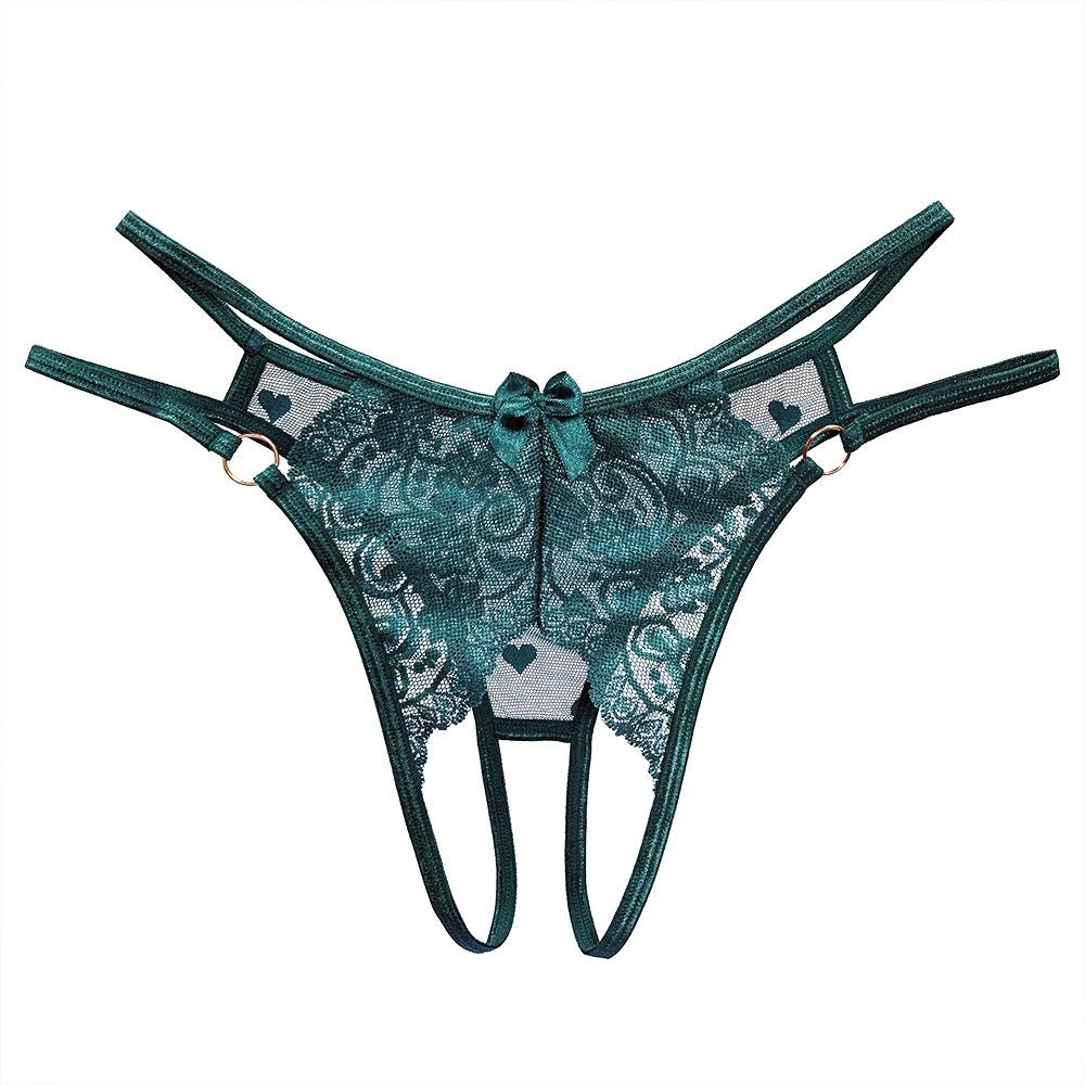 Sexy Panties Women's Perspective Lace Open File Free Couple Flirting Robe Thin Seduction Metal Ring Sexy Thong