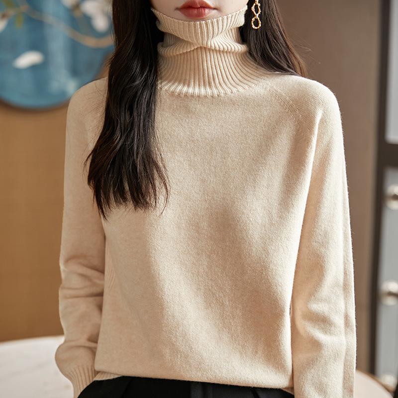 

High-neck Knitted Sweater, Women s Autumn and Winter New Loose Base Layer, Pullover, Long-sleeved Short Base Layer Top M бежевый