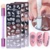 Nail Stamping Plates Set Silicone Sponge Brush Polish Transfer Stencils Flower Butterfly Geometry Template Nail Tool