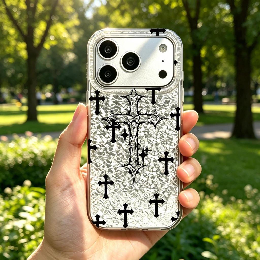 Acrylic Back TPU Bumper for iphone 11 14 15 XR 16 Plus 12 17 Pro 13 XS Max 18 Pro Max Air Black - White Cross Pattern hone Case Shockproof Cover