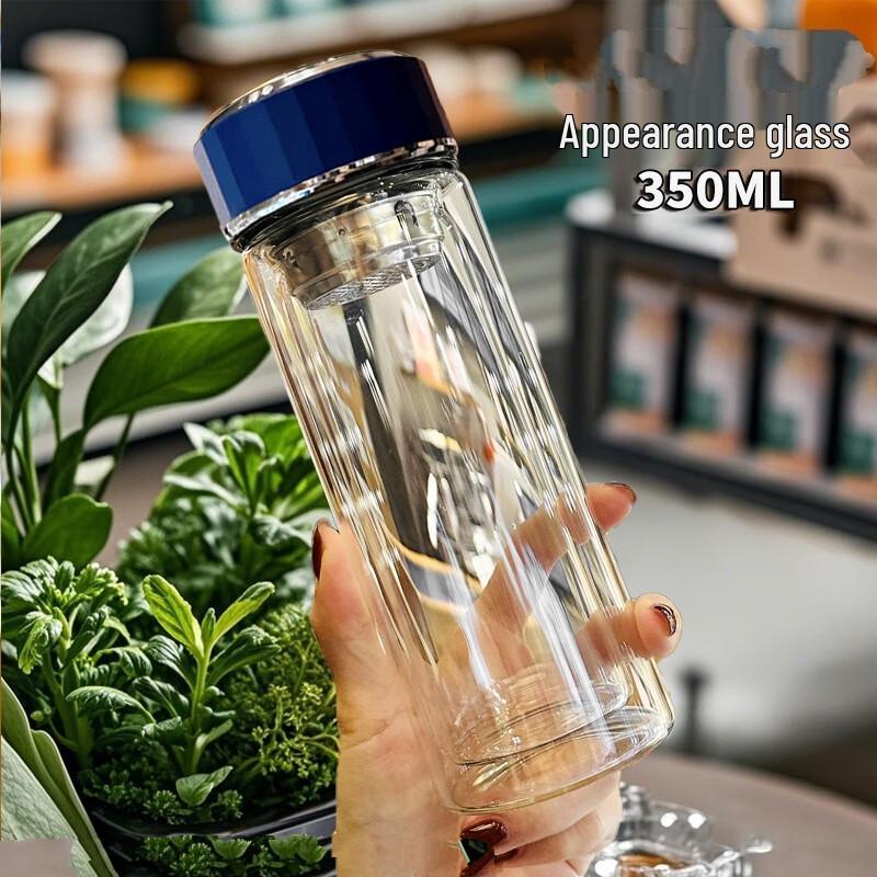 Premium Double-Layer Glass Cup with Lid