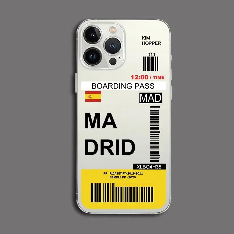 Funny World City Tourist Ticket Label Phone Case for iPhone 16 15 14 Pro Max Plus Dustproof Non-Slip Transparent Cover Fundas