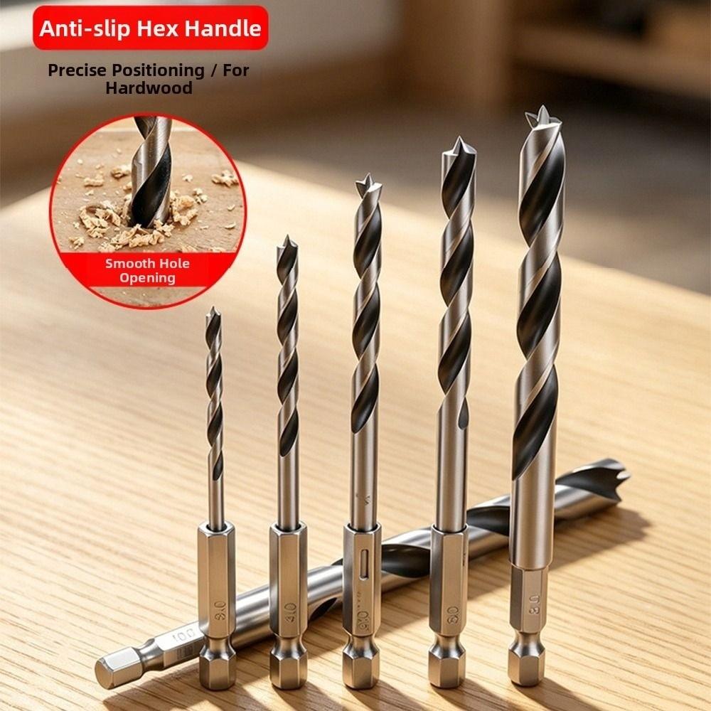 3-10mm Woodworking Drill Bit Three-Pointed High Hardness Hole Drilling Tool Hex Shank Spiral Flute Twist Drill Bit