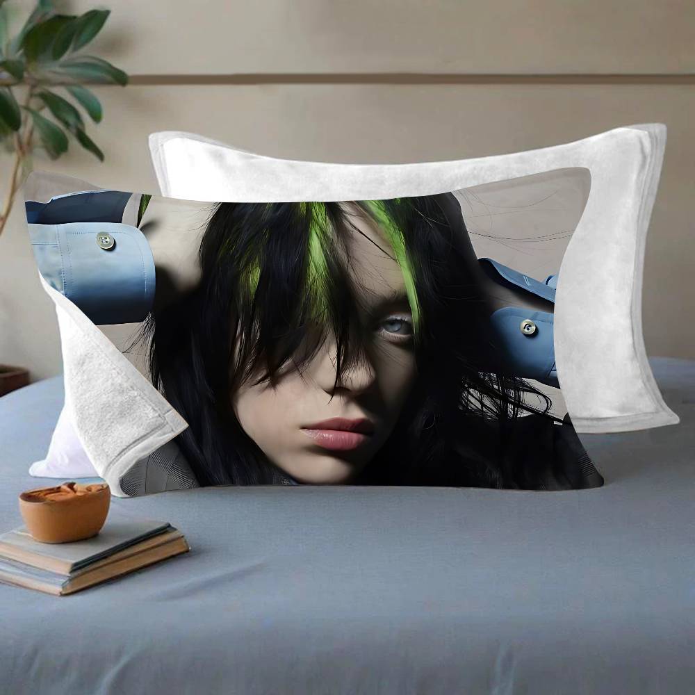 B-BillieS Singer E-EilishS Quick-Dry Polyester Pillowcase For Adult Women, Anti-Oil, Non-Slip, Sweat-Absorbent, Home Use