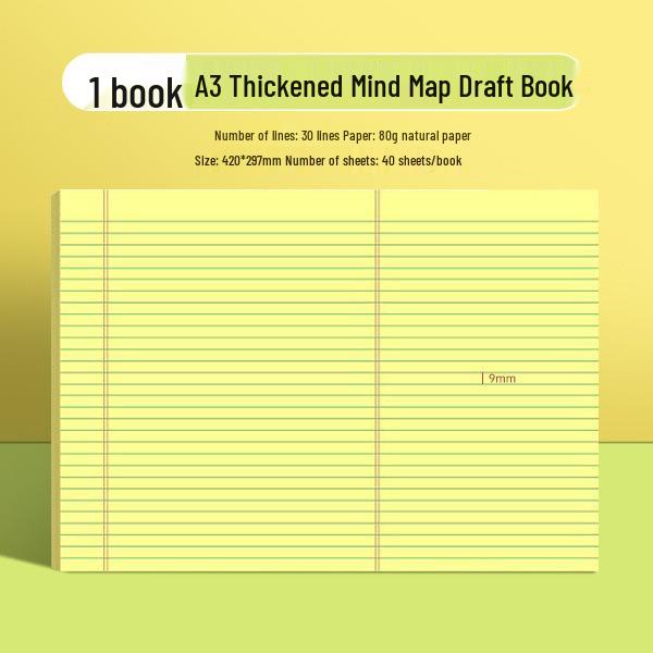 A3 Mind Map Tearable Practice Test Notebook with Horizontal Lines for Student Problem-Solving and Postgraduate Exam Preparation.