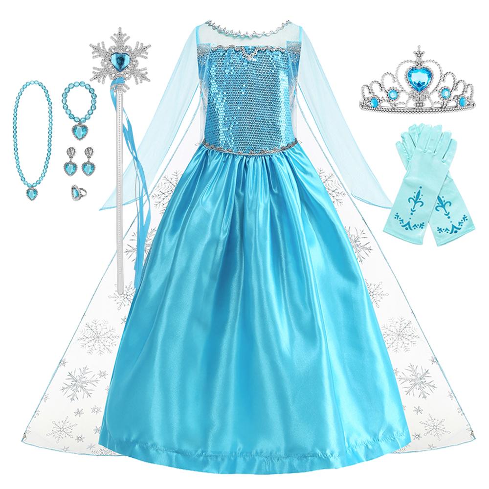 Vestidos Snow Queen Princess Dress Girls Costume Halloween Kids Role-play Carnival Children Birthday Party Dress