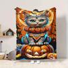 1pc Pumpkin Cat Blanket, Lightweight Flannel Throw Blanket for Sofa, Bed, Travel, Camping, Living Room, Office, Couch027