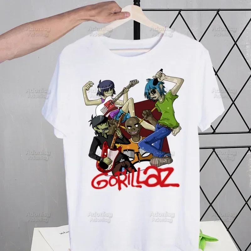 Gorillaz Modern Music Band Cartoon Men's Tshirt Cute Printing Shirt Mens Fashion T-Shirt For Men Casual Tops Short Sleeve