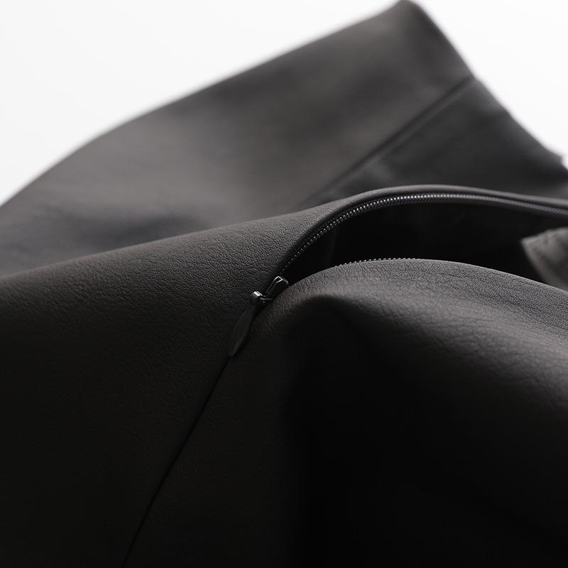 Autumn 2025 Elegant Brown PU Leather Slit Skirt for Women