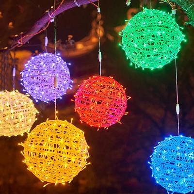 1 ADET Noel Rattan Topu Işık Dize Açık Küre Topu Peri Işığı Noel Ağacı Asılı Çelenk Işığı Bahçe Dekoru İçin