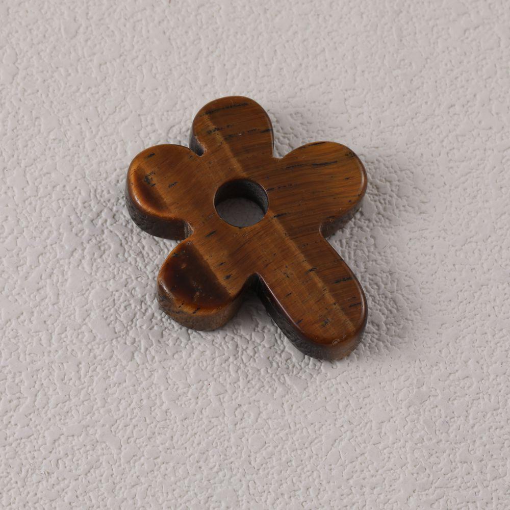 Purple Pink White Crystal Agate Tiger Eye Carved Five-Petal Flower Pendant Necklace