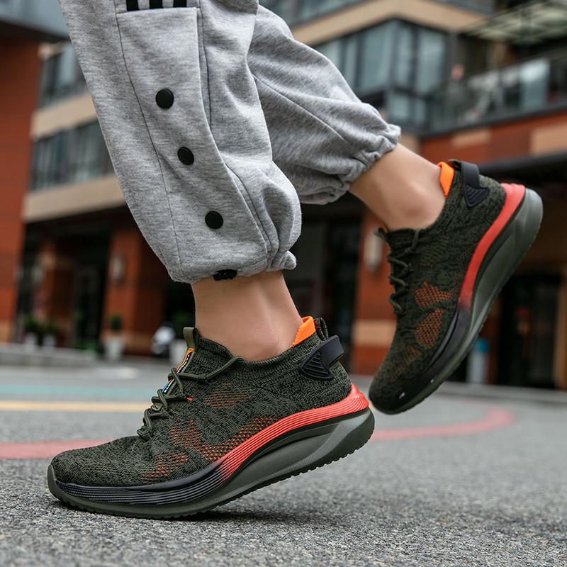 Trendy Grey Light Casual Sneakers Men Shoes Comfortable Socks Running Shoes Low Cut Breathable Mesh Large Size 46 Man Sneakers